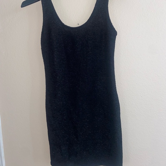 Black rib tank mini dress going out slight sparkle formal cute y2k body-con fit - Picture 7 of 11